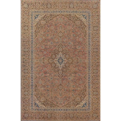 Traditional Pink Mashad Persian Vintage Rug Hand-Knotted Wool Carpet - 8'10"x 12'5"