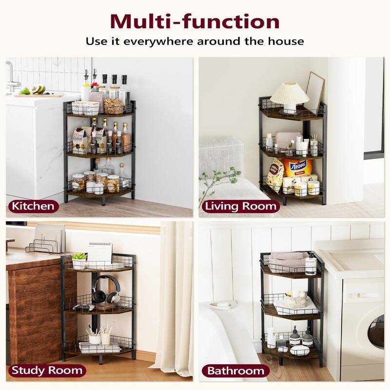 3 Tier Corner Shelf Stand for Kitchen - 12.7"D x 12.7"W x 31.2"H