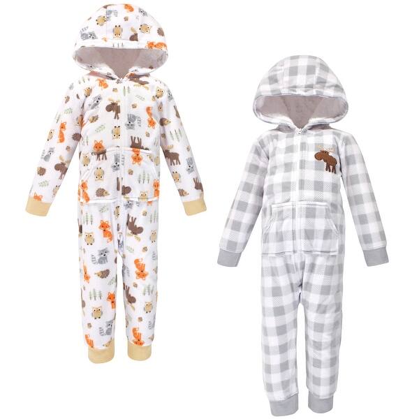 slide 1 of 1, Hudson Baby Toddler Boy Fleece Jumpsuits, Coveralls, and Playsuits 2pk, Woodland 2T - Orange/Grey