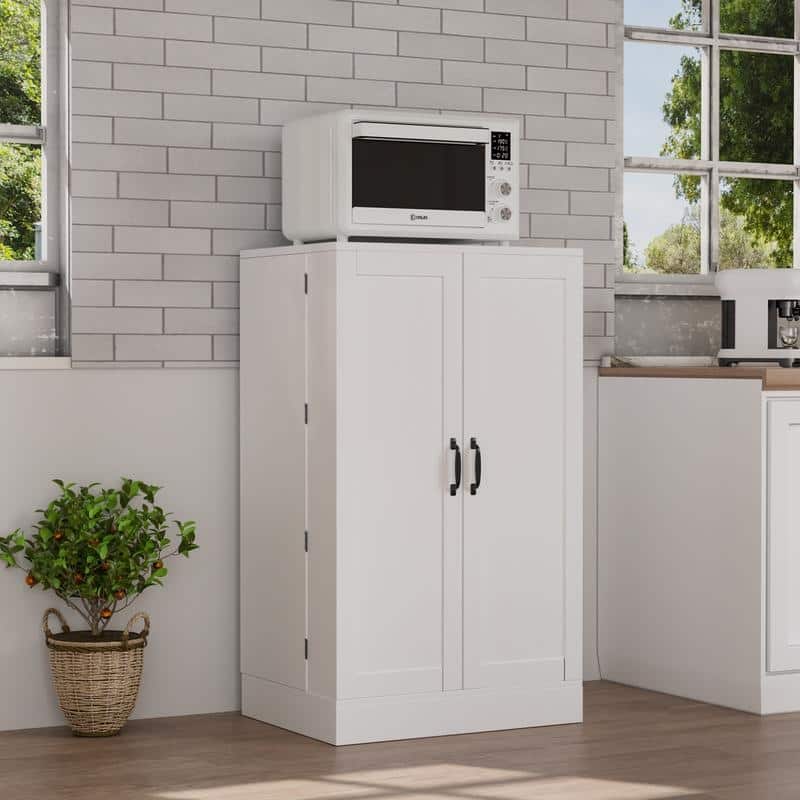 White Kitchen Storage Cabinet Pantry Cabinet with 2 Doors and Adjustable Shelves