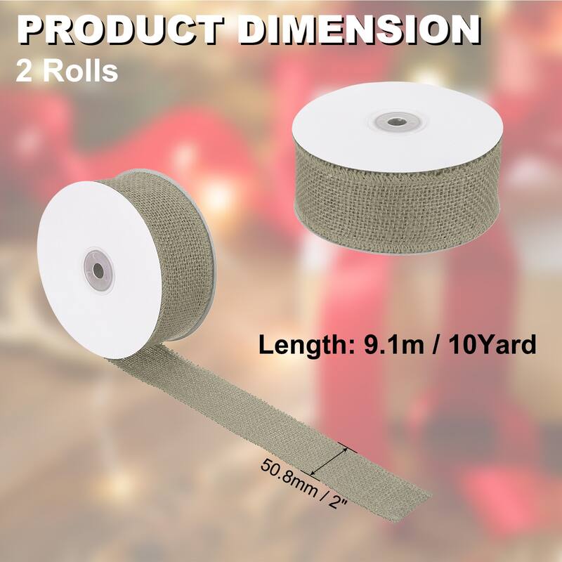 Burlap Fabric Ribbon 2pcs Jute Crafts Roll Wrapping - Tan - 2 Inch x 10 Yards