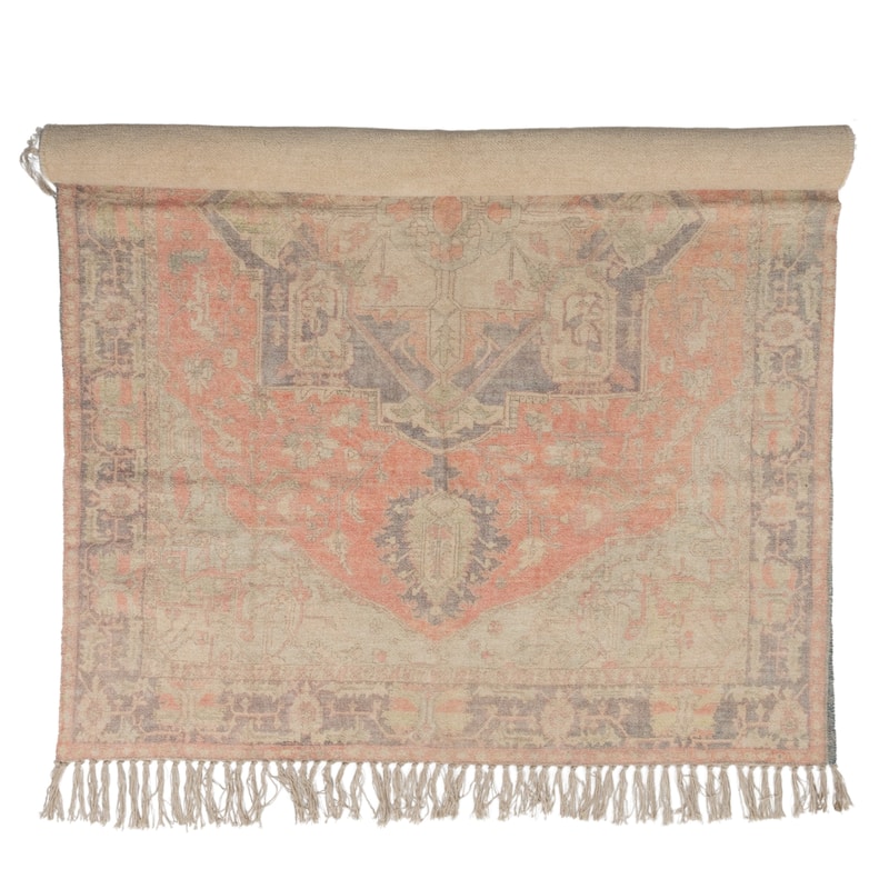 Cotton Chenille Distressed Print Rug with Fringe