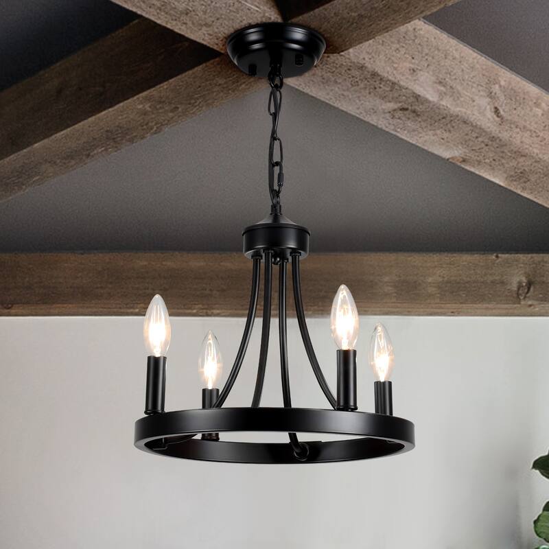 4-Light 12.99 in. Wagon Wheel Chandelier for Living Room Kitchen