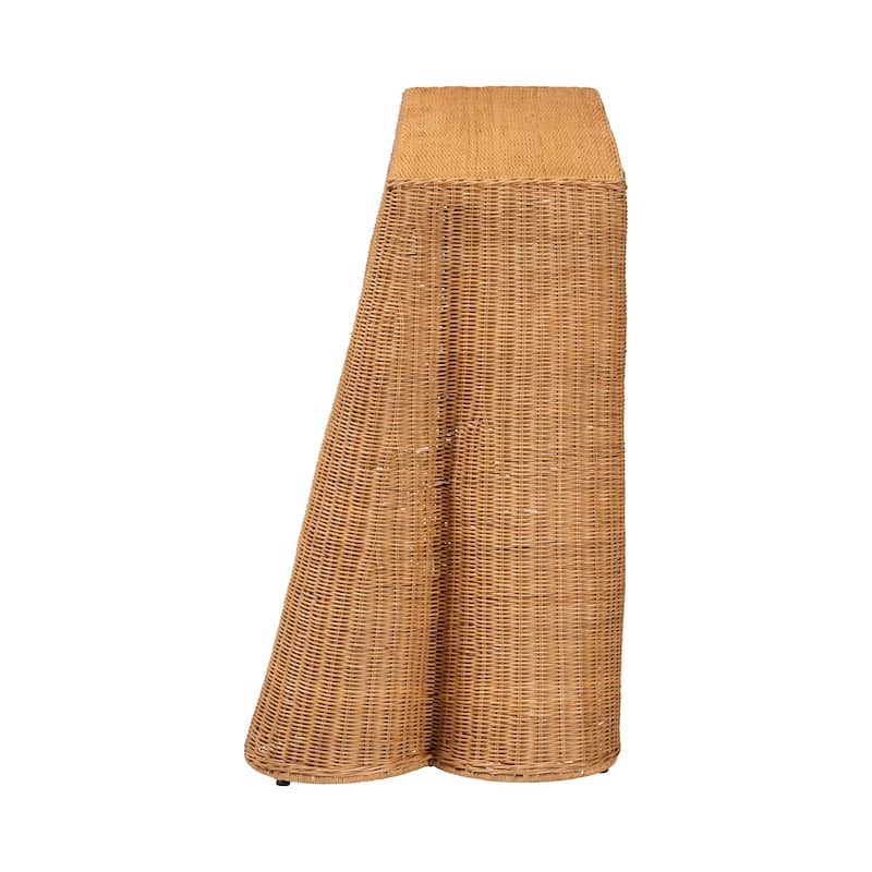 Palm Scallop Natural Rattan Console Table – Handwoven Wicker Accent Table for Hallway or Entryway, Coastal Décor, Rectangle