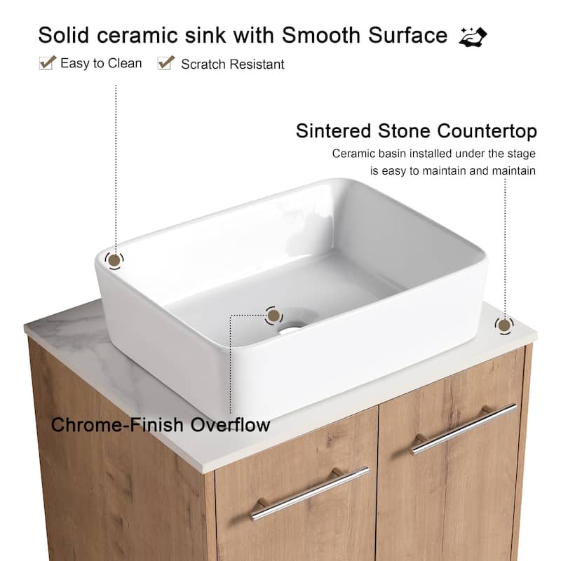 Malwee 24"/30" Floating Bathroom Vanity, Wall Mounted Bathroom Vanity with Ceramic Sink,Soft Close Doors