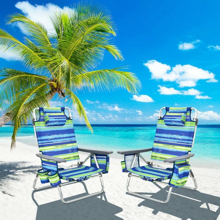 4-Pack 5-Position Outdoor Folding Backpack Beach Reclining Chair with Pillow - 23.5" – 40" x 27" x 33" – 11" (L x W x H)