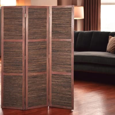 HomeRoots 67" Brown Solid and Manufactured Wood Folding Three Panel Screen Room Divider - 47' X '67' X '1.5