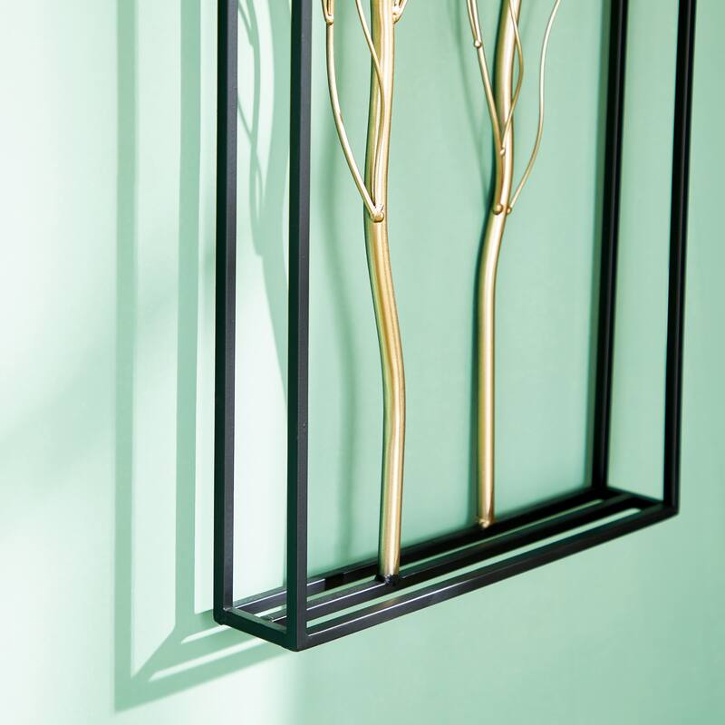 Gold Metal Branch Tree Home Wall Decor with Black Frame (Set of 2)