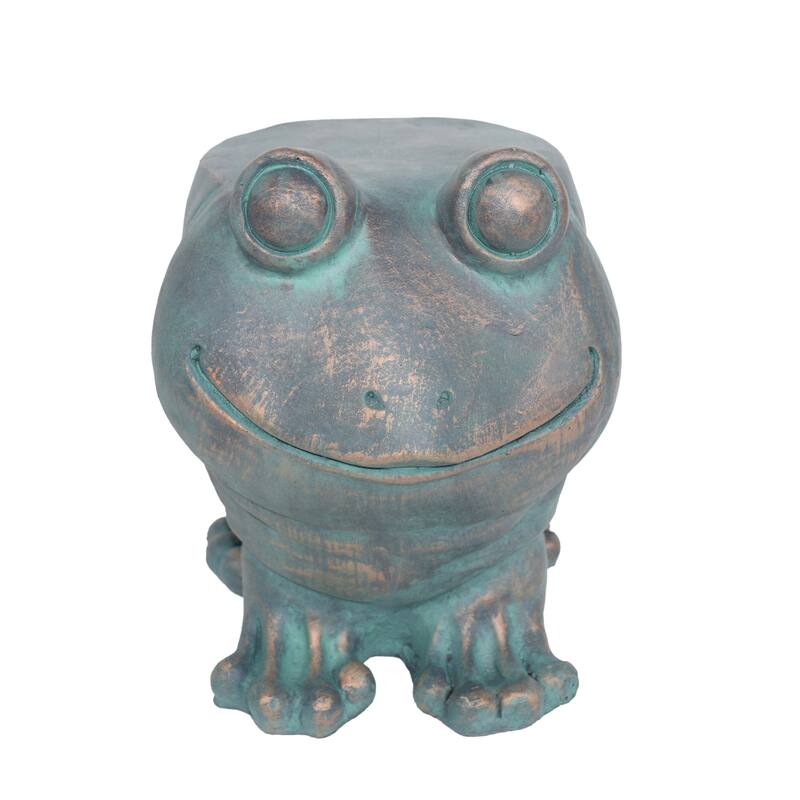 13inch High Dawn Frog Garden Stool, Lightweight Concrete, Copper Patina Finish, No Assembly Required