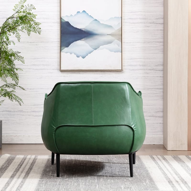KINWELL 33" Wide Faux Vegan Leather Upholstery Barrel Chair