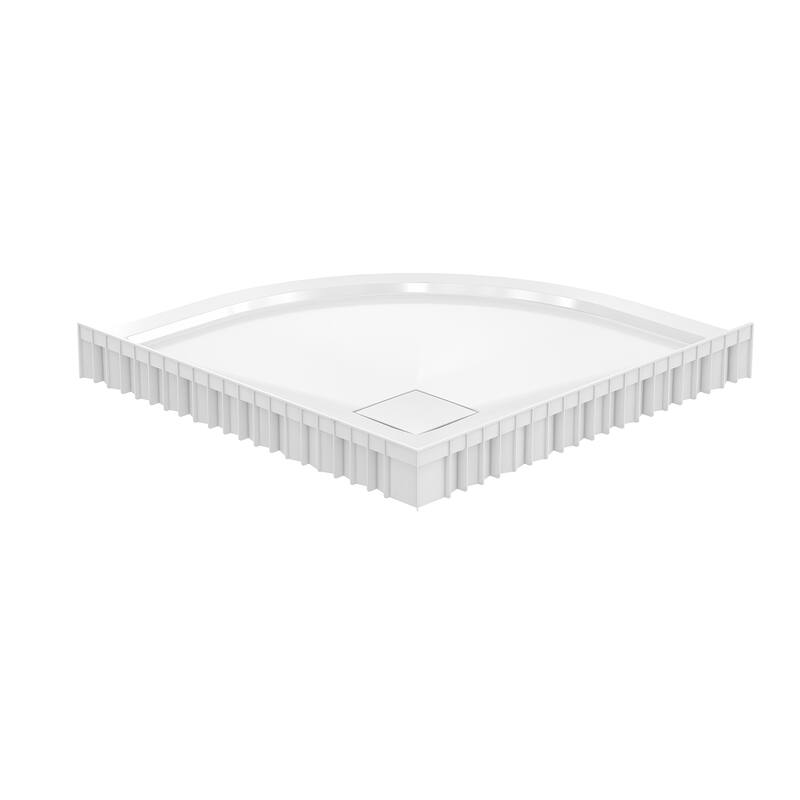 Marquette 36" X 36" Round Corner Double-Threshold Shower Pan Base With Center Drain In Glossy White - 36 x 36