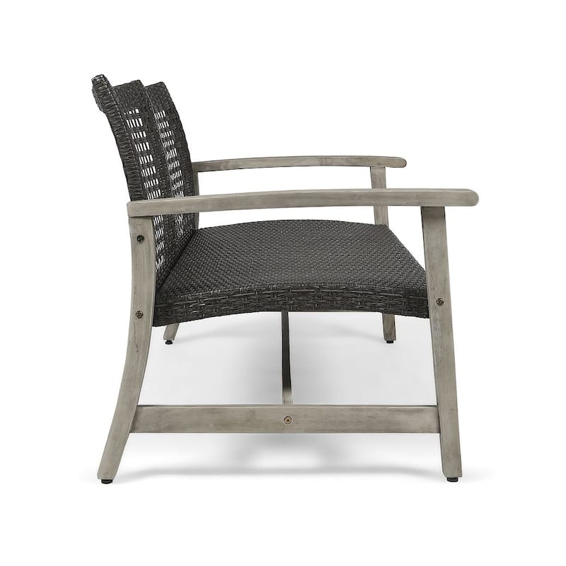 Outdoor Loveseat Natural Wood and Wicker by Christopher Knight Home