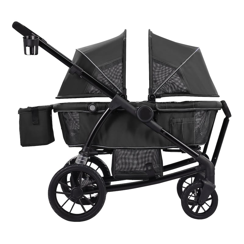 Carbon Steel All-Terrain Stroller Wagon Foldable Twin with Canopy and Tray - 47.2” L x 27.2” W x 42.1” H