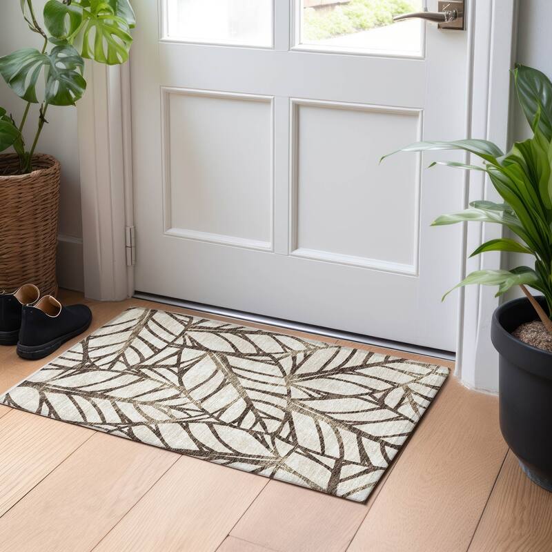 Premium Washable Super Soft Modern Palm Mayfield Rug - Chocolate - 1' 8" x 2' 6" - Rectangle