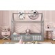 preview thumbnail 5 of 10, Twin Size Solid Pine Wood House Kids Bed Frame with Fence and Door - Distressed Wash Design, Playful Roof and Guardrails, Grey