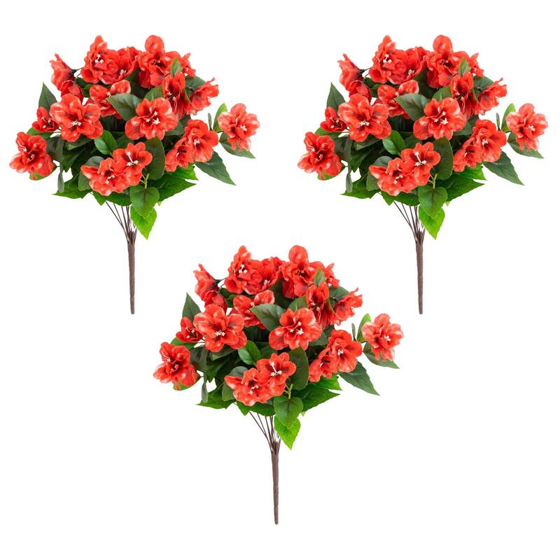 19-in UV Resistant Artificial Azalea Bush (Indoor/Outdoor) - Set of 3