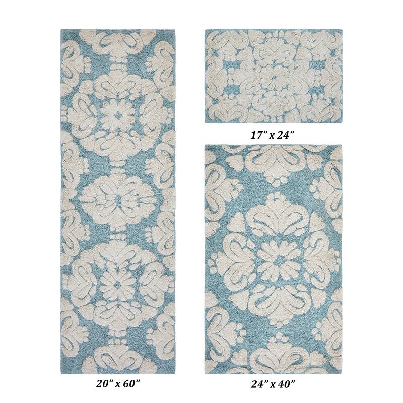 Better Trends Medallion Collection 100% Cotton 3-Pc Set Bathroom Rugs-Soft & Super Absorbent, Non-Skid Latex, Machine Washable