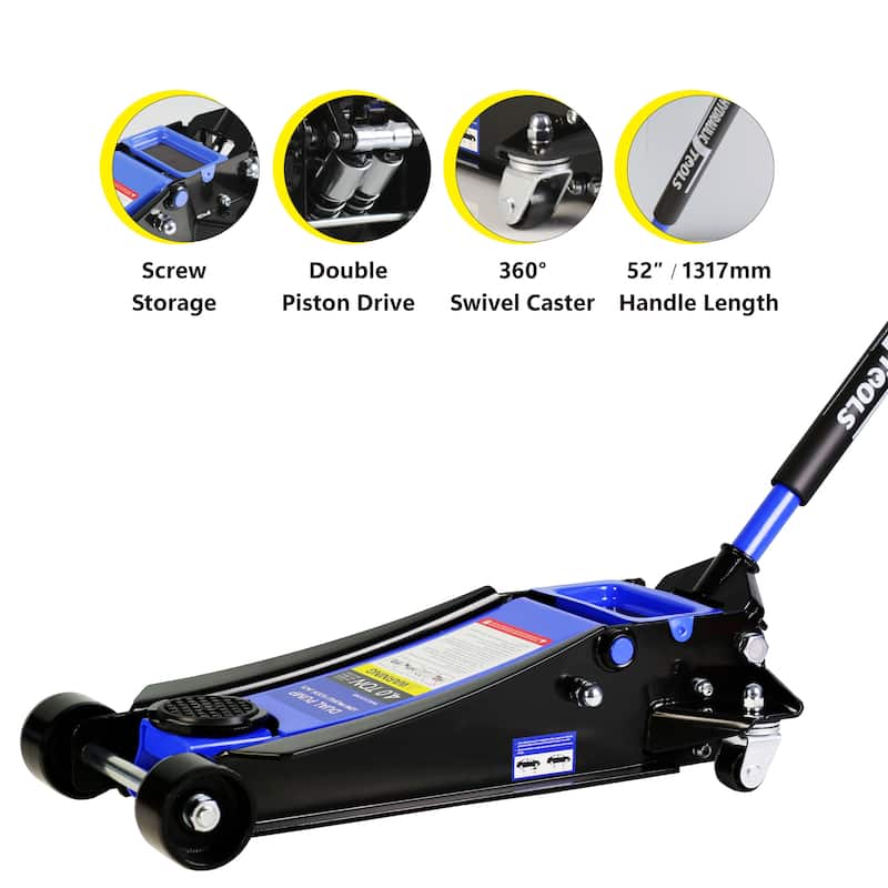 4 Ton Low Profile Floor Jack with Dual Piston, Lifting Range 4"-21"