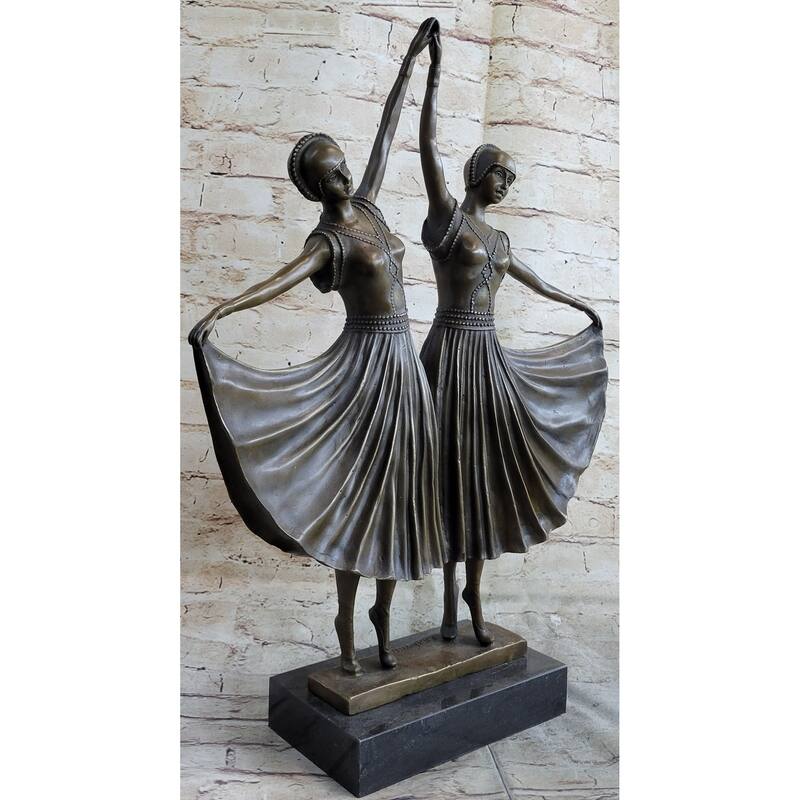 Chiparus Gemini Twin Russian Dancers Art Deco Sculpture Statue On Marble Base