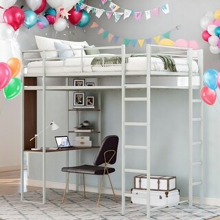 Twin Size Loft Bed With 2 Shelves And 1 Desk,2 Built-in Ladders for Home