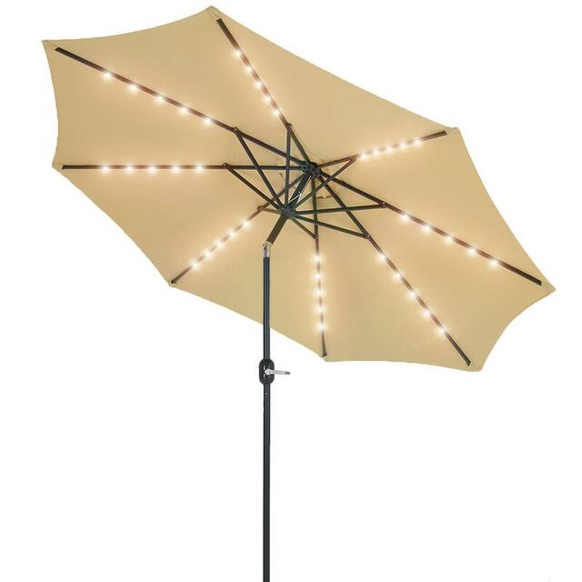 9 FT Patio Umbrella with LED Lights - Beige
