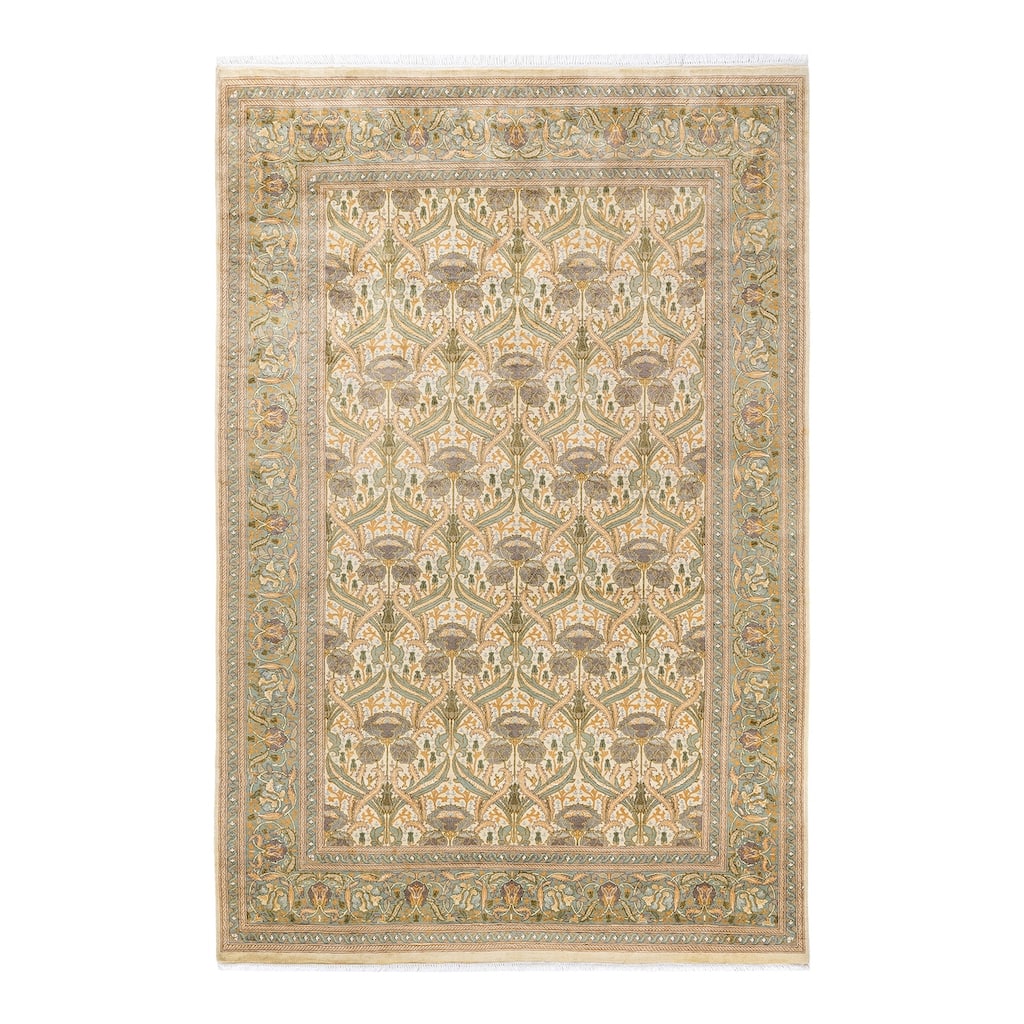 Arts & Crafts, One-of-a-Kind Hand-Knotted Area Rug - Ivory, 6' 1" x 9' 3" - 6'1" x 9'3"