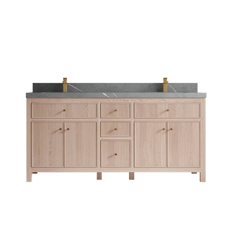 Willow Collections 72 x 22 Sonoma White Oak Wood Double Sink Bathroom Vanity with Quartz or Marble Countertop - 2"Piatra Gray - White Oak