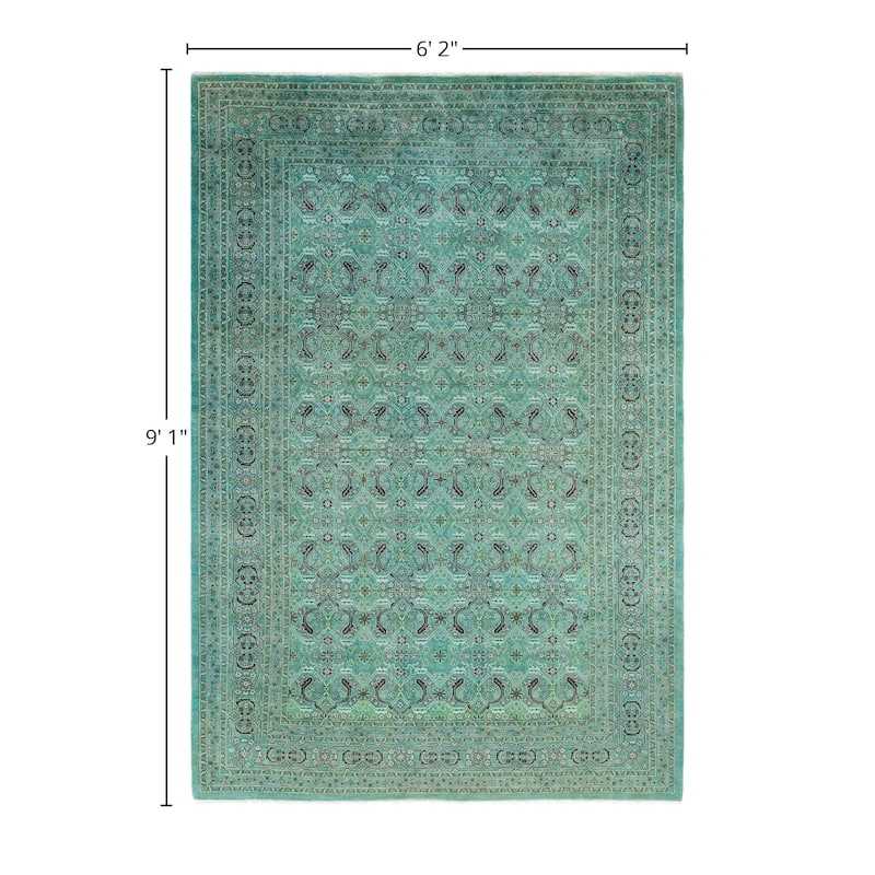Overdyed One-of-a-Kind Hand-Knotted Area Rug - Green - 6' 2" x 9' 1"