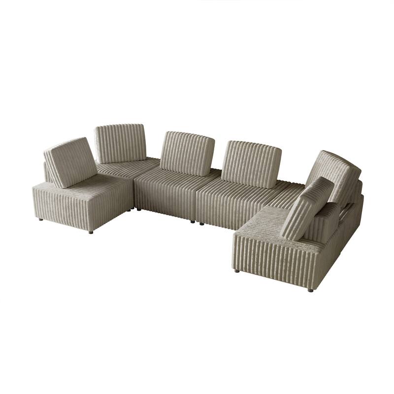 CraftPorch Luxurious Velvet Upholstered 4 Pieces Chair and 2 Corner Seat - Beige - 6 Piece