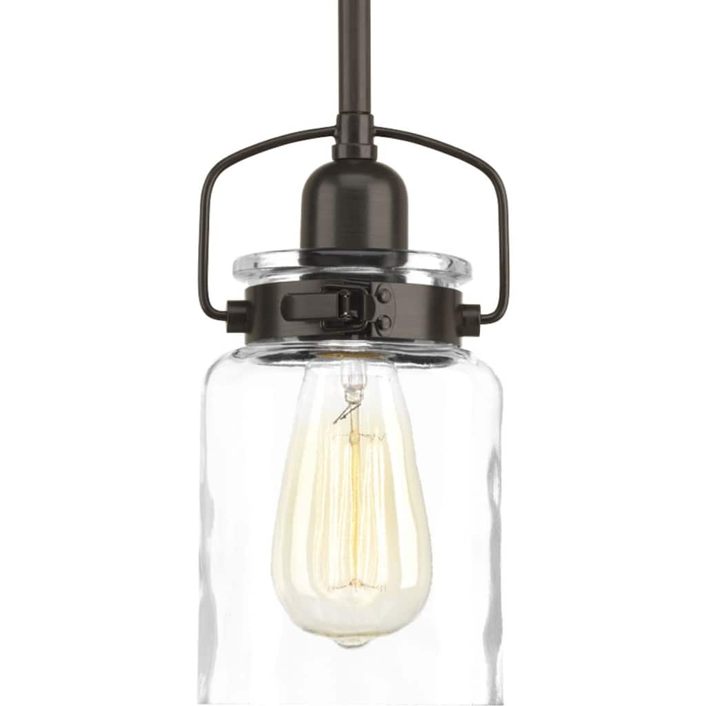 Calhoun Collection One-Light Antique Bronze Clear Glass Farmhouse Mini-Pendant Light - 4.75 in x 4.75 in x 9 in