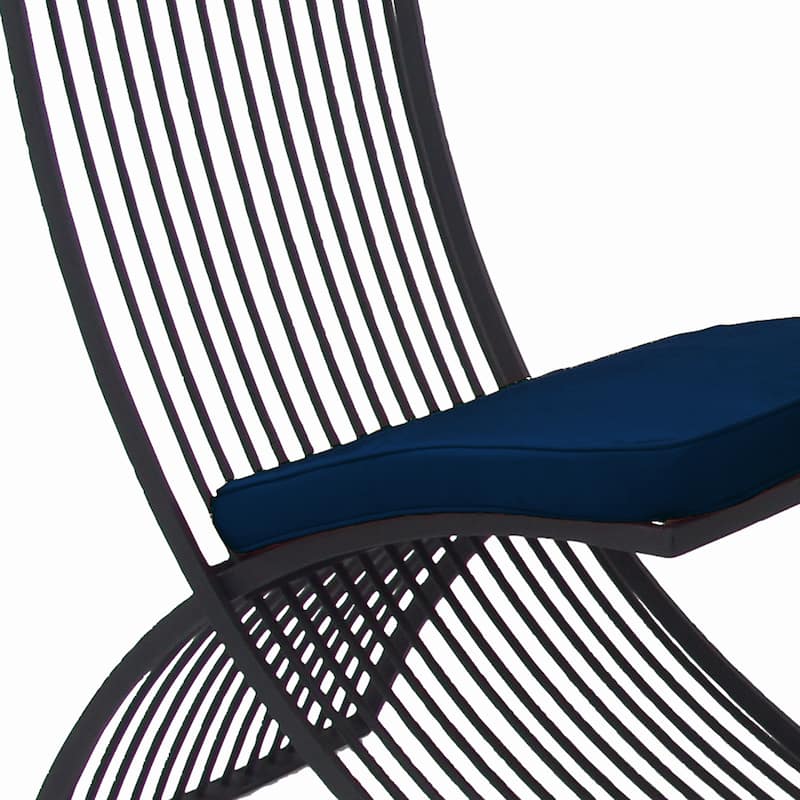 Metal Small Folding Outdoor Seating Set with Navy Cushions - Set of 3 Black - Roche River Decor - 32"W x 21"L x 34"H