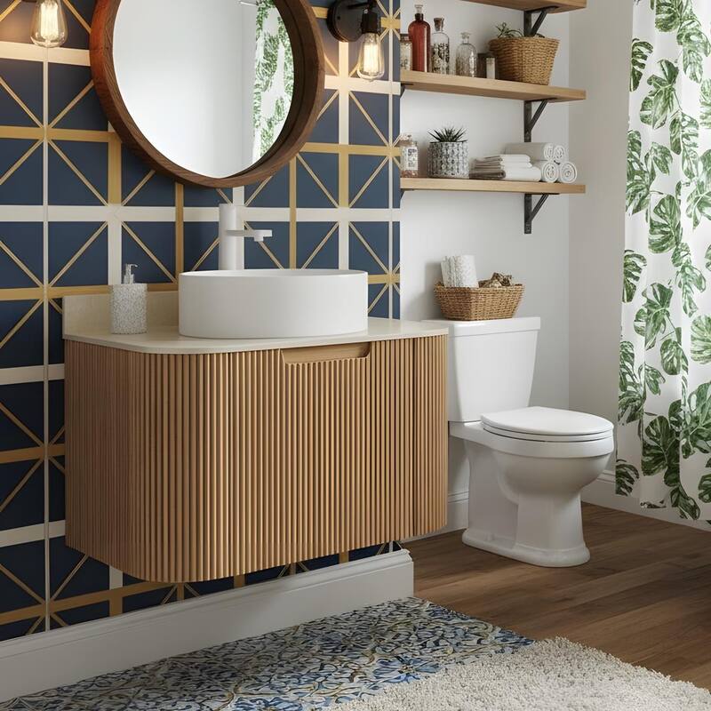 Wall Mounted Bathroom with White Round Ceramic Basin and Drawer