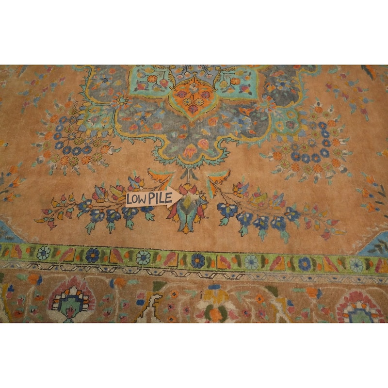 Hand Knotted Oriental 100% Wool Carpet Traditional Floral Oranges & Rust Tabriz Area Rug - 13' 0'' X 9' 8''