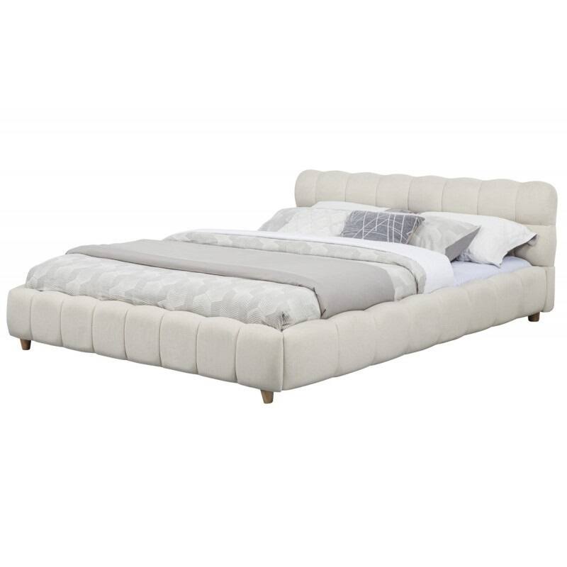 Queen Size Fabric Upholstered Platform Bed Frame with Low Profile Design, Beige