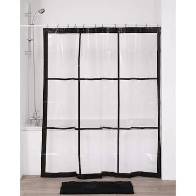 Transparent PEVA Shower Curtain - Black Window Design - 71x71 Inches