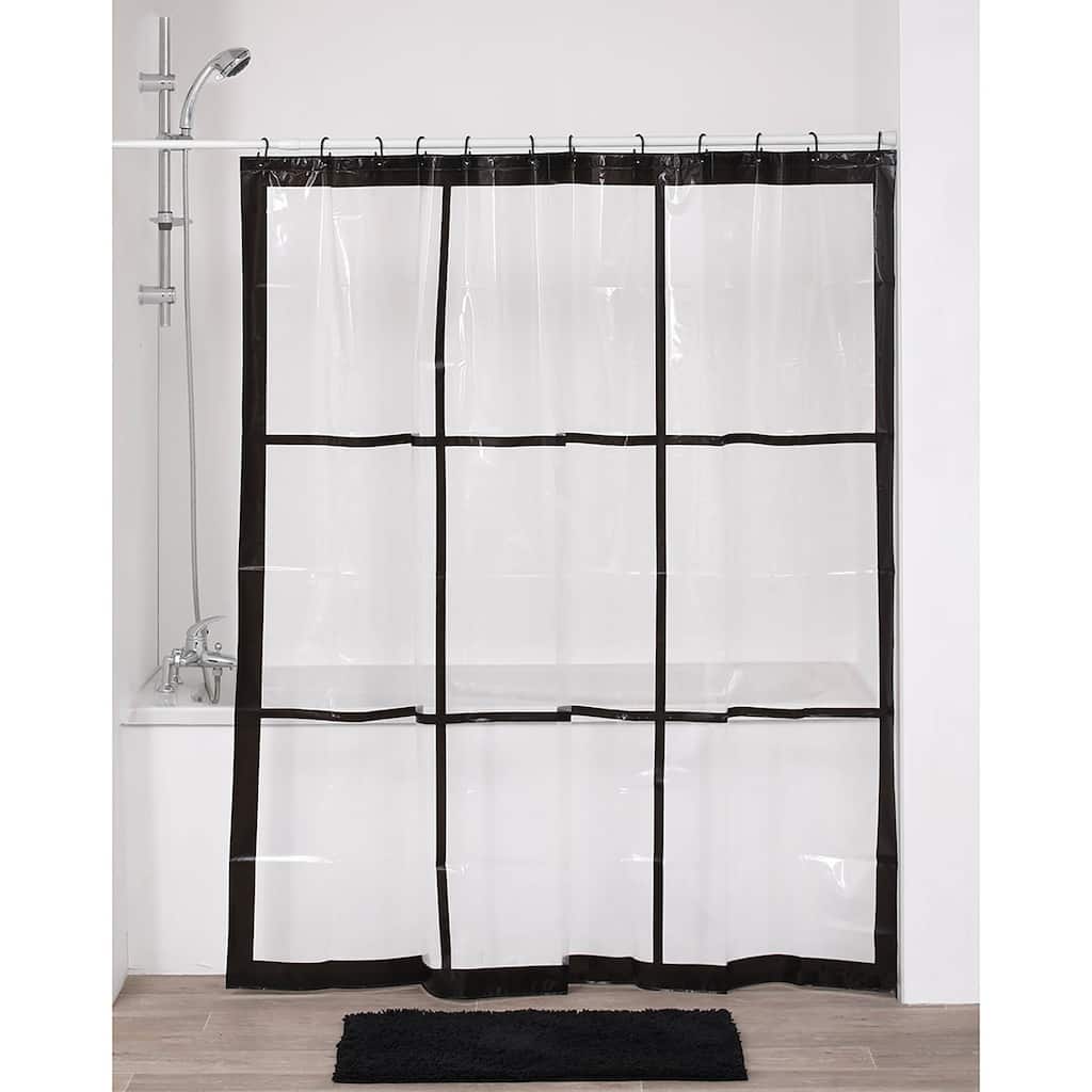 Transparent PEVA Shower Curtain - Black Window Design - 71x71 Inches