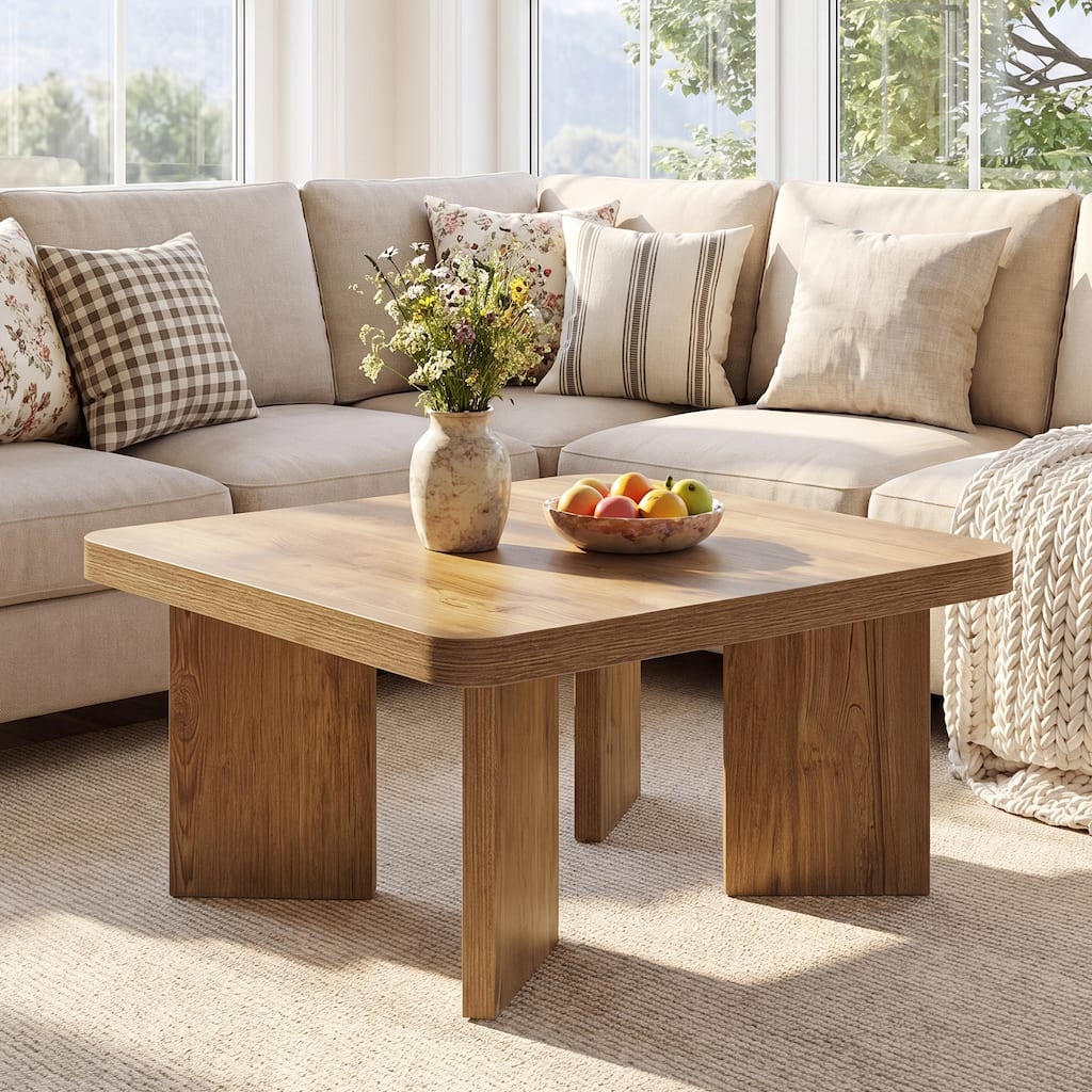 Square Wood Coffee Table, 31.5 Inch Farmhouse Small Center Table