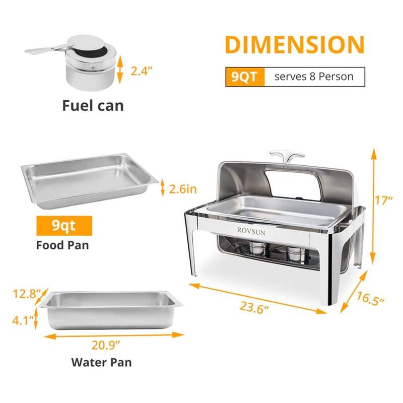 Stainless Steel 9Qt Chafing Dish - 2 Food Pan+1 Food Pan