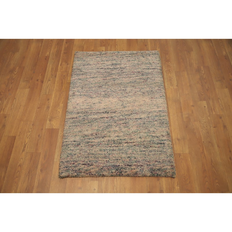 Hand Knotted Oriental 100% Wool Carpet Modern Abstract Beige & Ivories Gabbeh Area Rug - 3' 0'' X 2' 1''