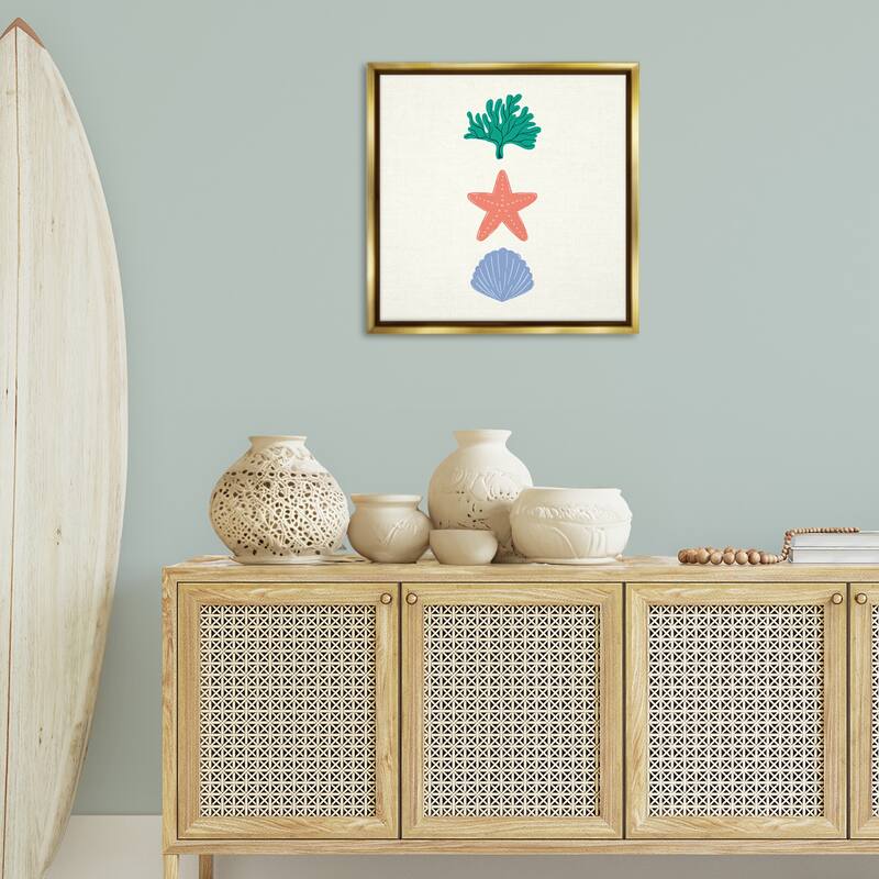 Stupell Coral & Sea Life Minimal Framed Floater Canvas Wall Art Design By Sazerelli Designs