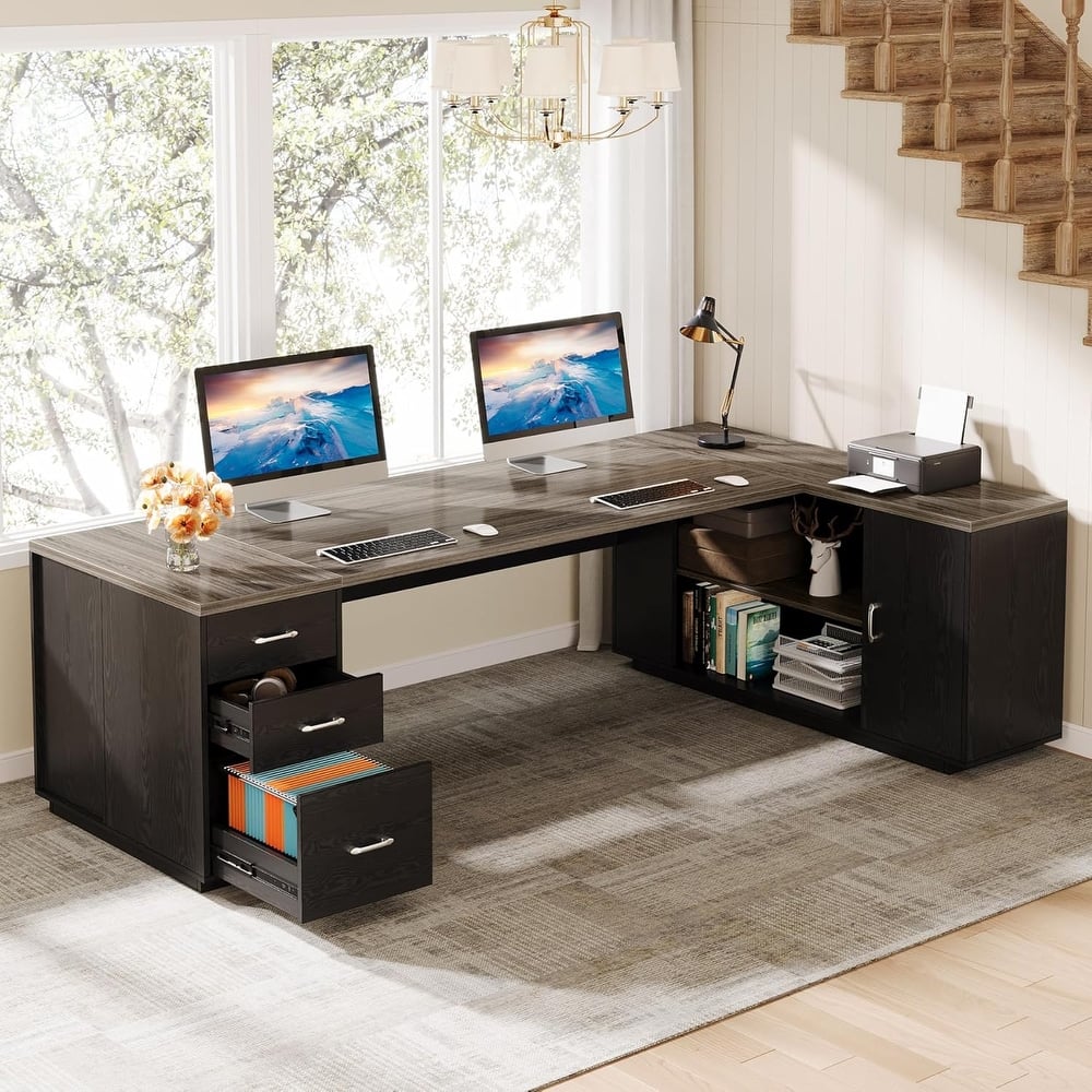 85.8" L-Shaped Executive Desk, Extra Large Office Desk with Drawers