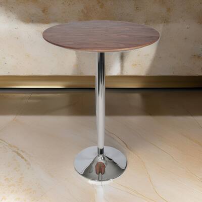 42 Inch High Bar Table, Walnut Brown Round Top, Modern Metal Pedestal Base