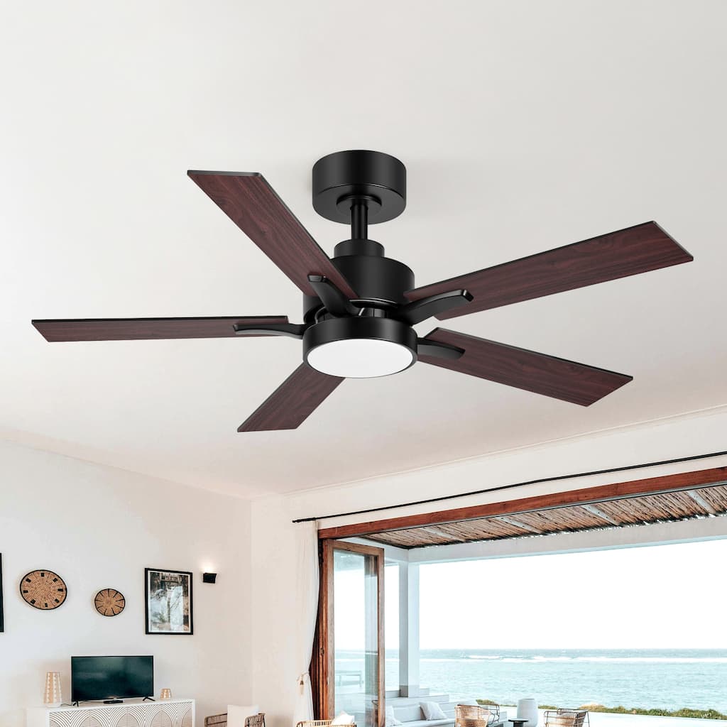 52/42-in Wooden 5-Blade Ceiling Fan with Light and Remote