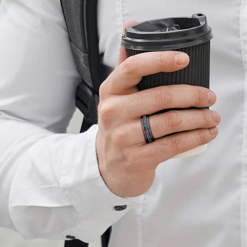 Miadora 1/10ct TDW Black Diamond Double Row Mens Ring in Black Rhodium Silver