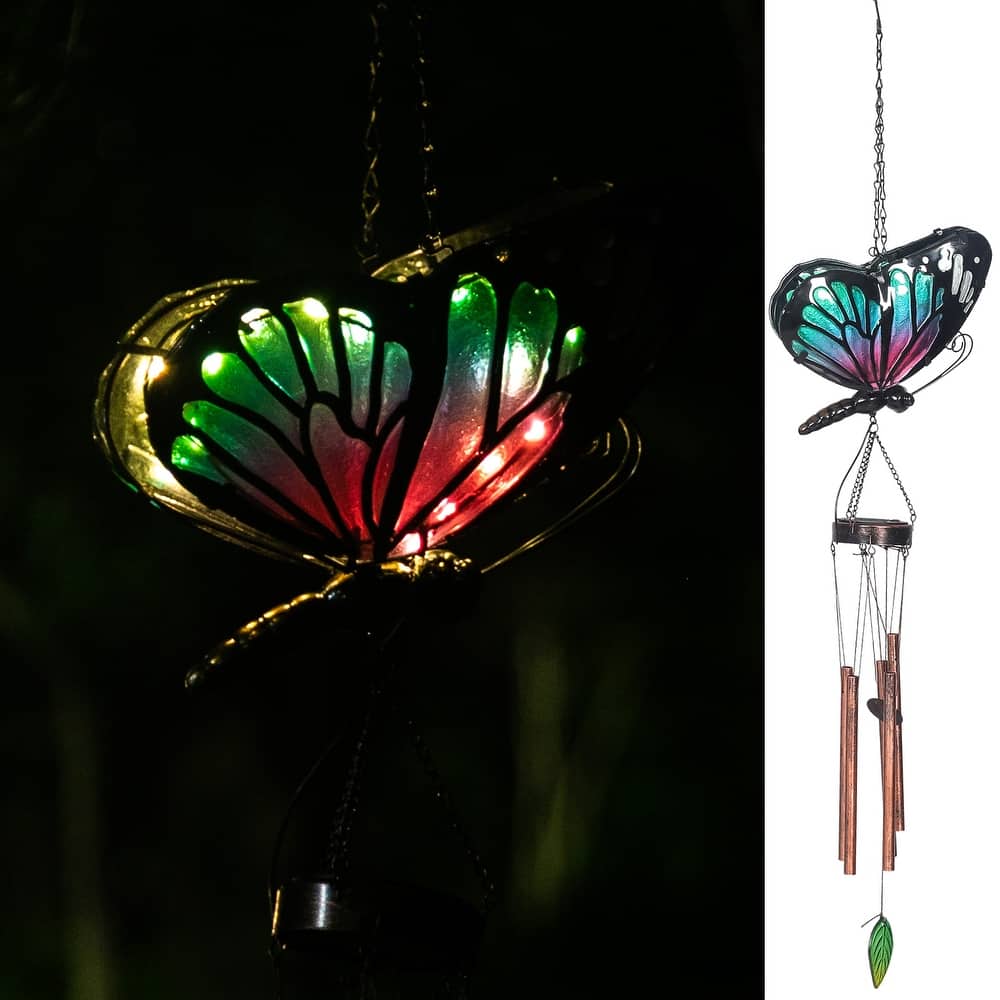 Adeco Solar Wind Chimes for Outside Metal Butterfly