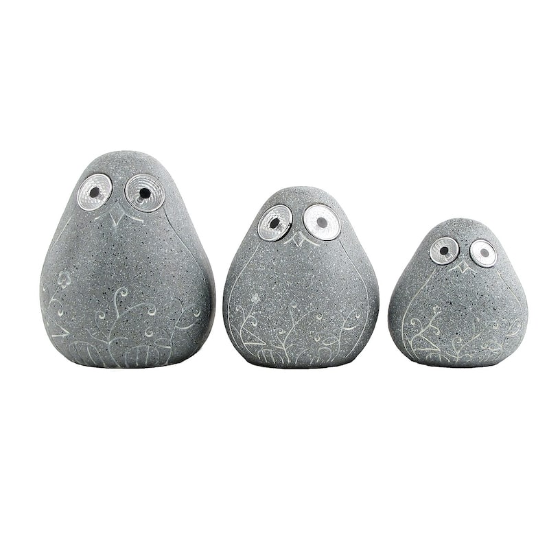 3 Piece Solar Rock Birds with Light up Eyes in Grey