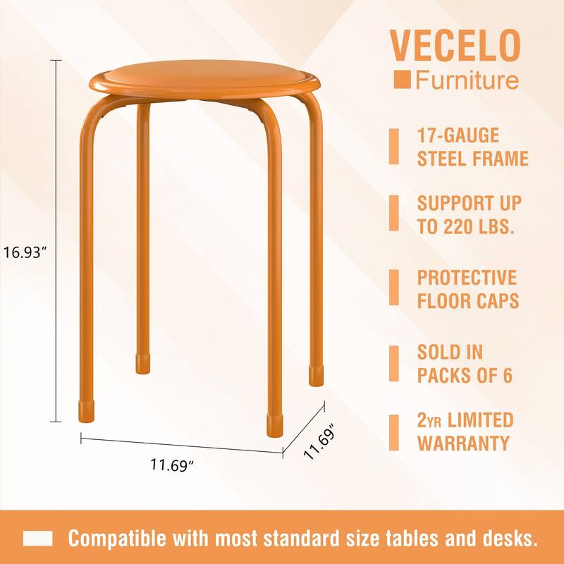 VECELO 6-Pack Stacking Stools for Living Room Backless Round Stools Set Indoor Outdoor Use with Metal Frame & Non-Slip Feet