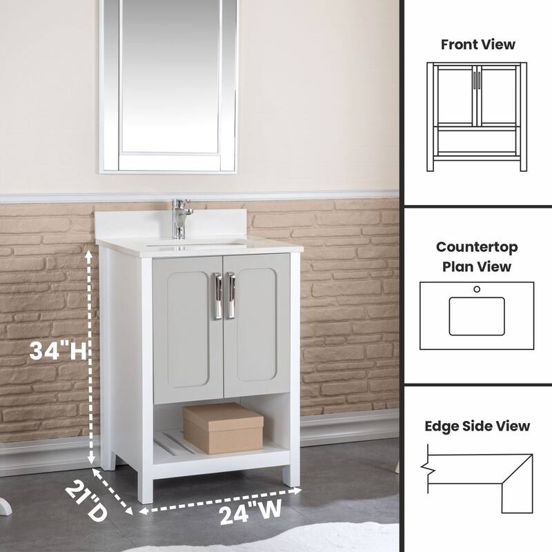 Florin 24'' Free-standing Single Bathroom Vanity with Quartz Vanity Top & Mirror