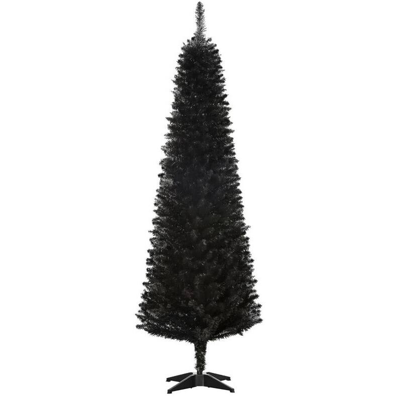 Slim Artificial Christmas Tree - Realistic Branch Tips, Plastic Stand - Black