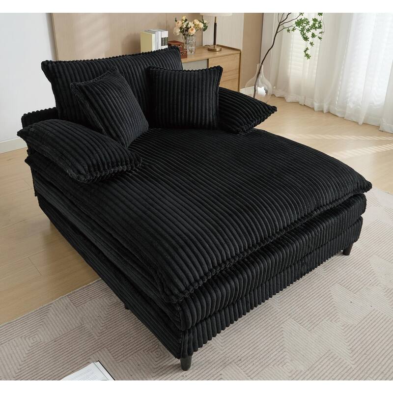 Oversized Corduroy Chaise Lounge Chair, Adjustable 4-Gear Reclining Sleeper Sofa Bed, Living Room Deep Seat Leisure Sofa Chair